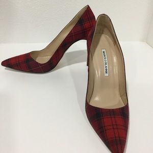 Manolo Blahnik Red Plaid BB 105 Heels